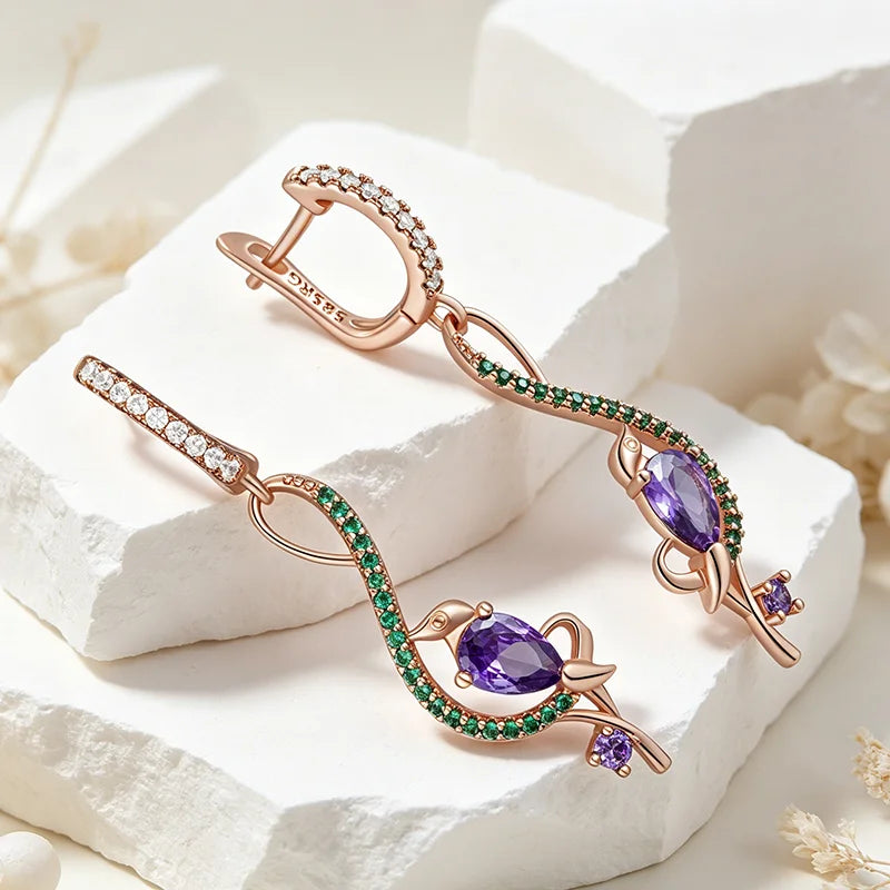 Amethyst Birdie Dangle Earrings