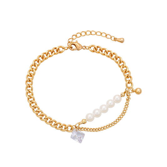 Ancient Design 14k Gold Color Bracelet with Crystals and Beads | beautiquepoint.com