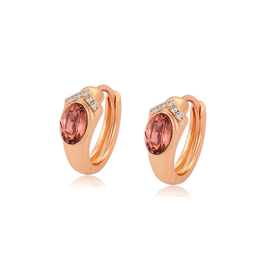 18k Gold-Plated huggie earrings with crystals and brown gemstone - beautiquepoint.com