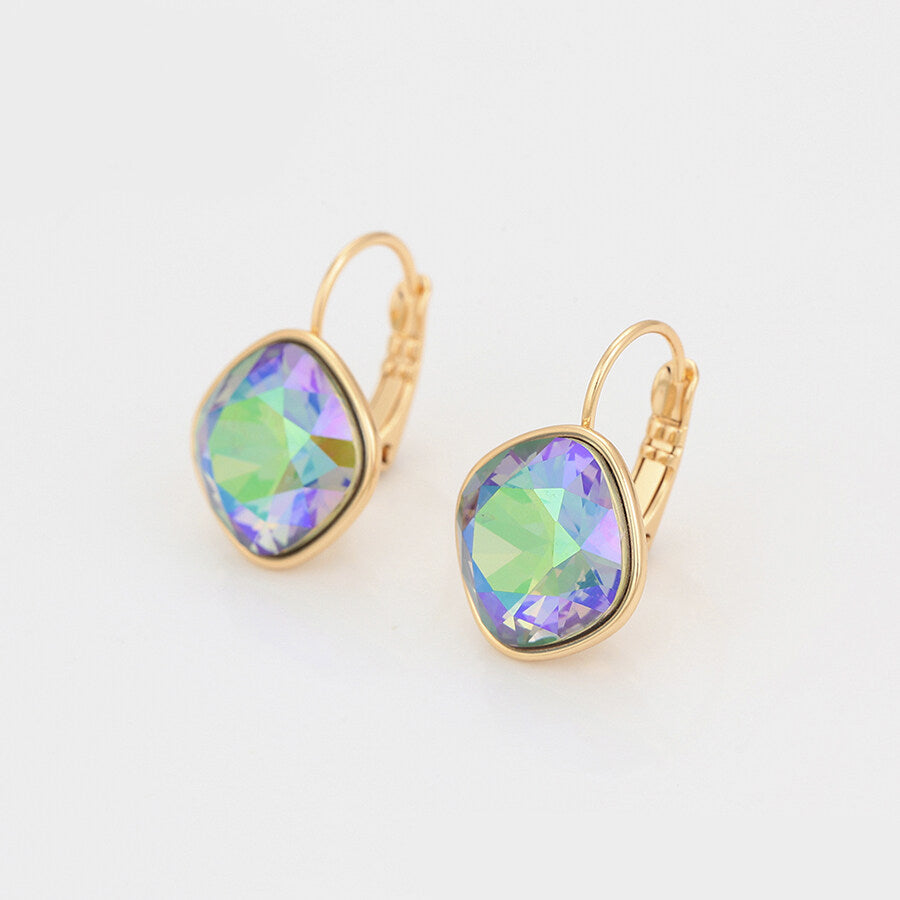 18k Gold-plated earrings with colorful crystal - view from side beautiquepoint.com