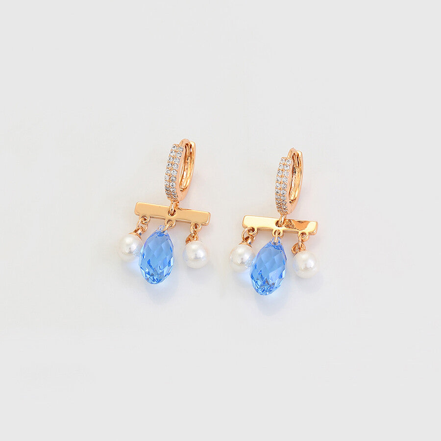 18k gold-plated earrings with blue drop crystals and gems - beautiquepoint.com