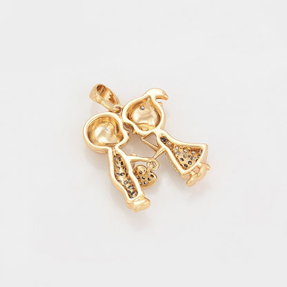 18k gold-plated pendant in the shape girl and boy holding a heart - view from the back - beautiquepoint.com