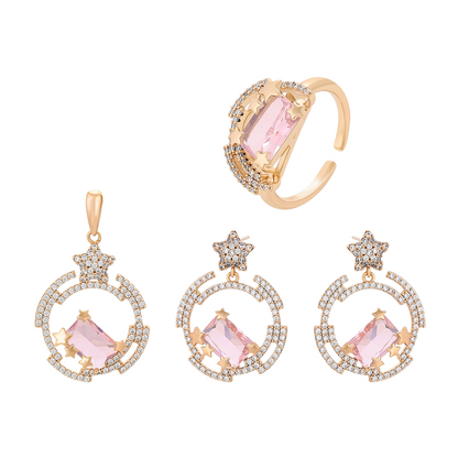 Pink Crystal Halo Jewelry Set