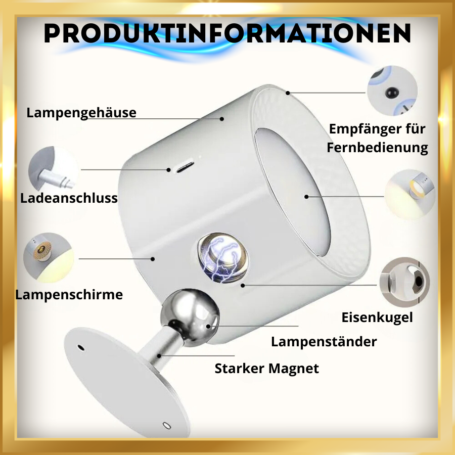 Kabelloses LED-Nachtlicht ar Fernbedienung und 360°-Aufladung über USB