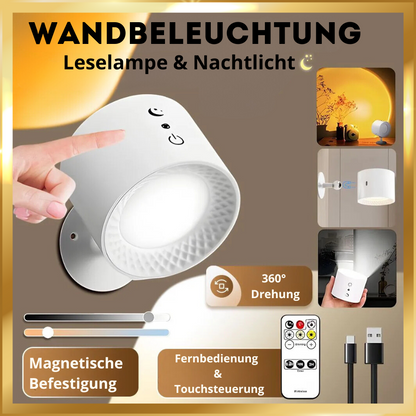 Kabelloses LED-Nachtlicht ar Fernbedienung und 360°-Aufladung über USB