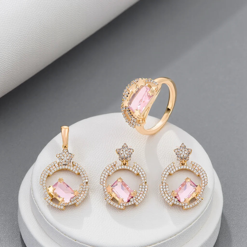 Pink Crystal Halo Jewelry Set