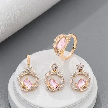 Pink Crystal Halo Jewelry Set