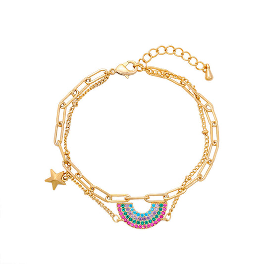 Designer 14k gold color bracelet for women with start and rainbow shpae symbols on the white background - beautiquepoint.com