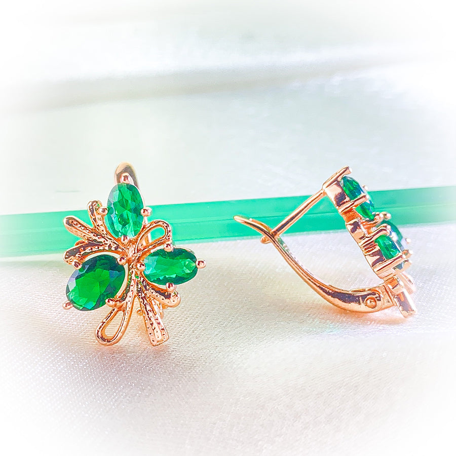 Emerald Glow Earrings with Green Stones
