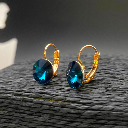 Sunlit Ocean Drops: Gold-Plated Sea Breeze Crystal Earrings