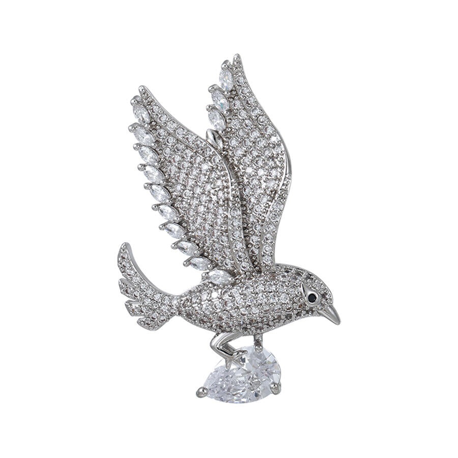 Platinum-Plated Diamond Bird Crytalized Brooch For Woman - beautiquepoint.com