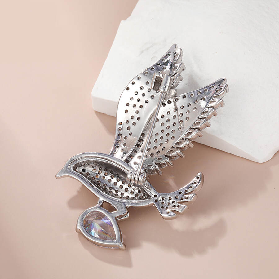 Platinum-Plated Diamond Bird Crytalized Brooch For Woman - view from back - beautiquepoint.com