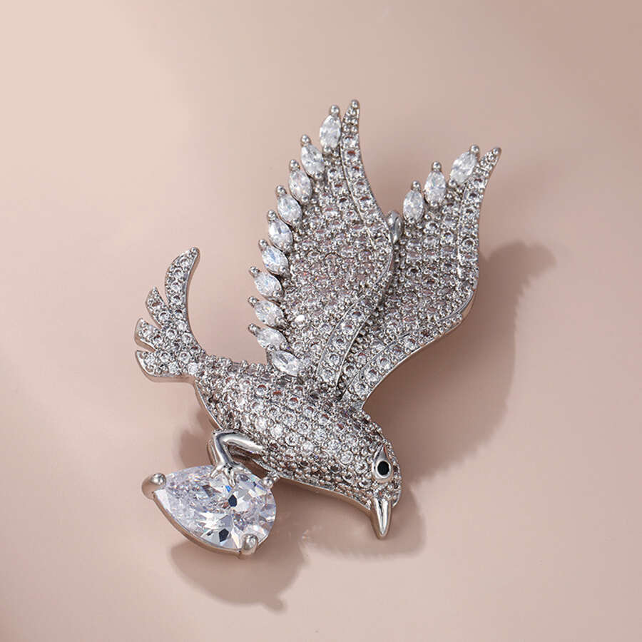 Platinum-Plated Diamond Bird Crytalized Brooch For Woman -view from side - beautiquepoint.com