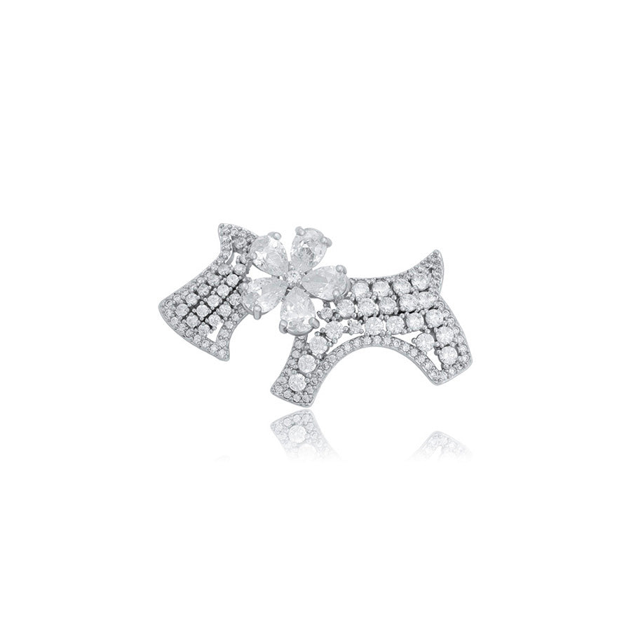 Platinum-Plated Brooch in shape of puppy with crystals - beautiquepoint.com