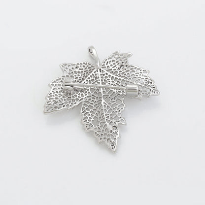 Platinum-Plated Crystal Leaf Brooch For Women - view from back - beautiquepoint.com