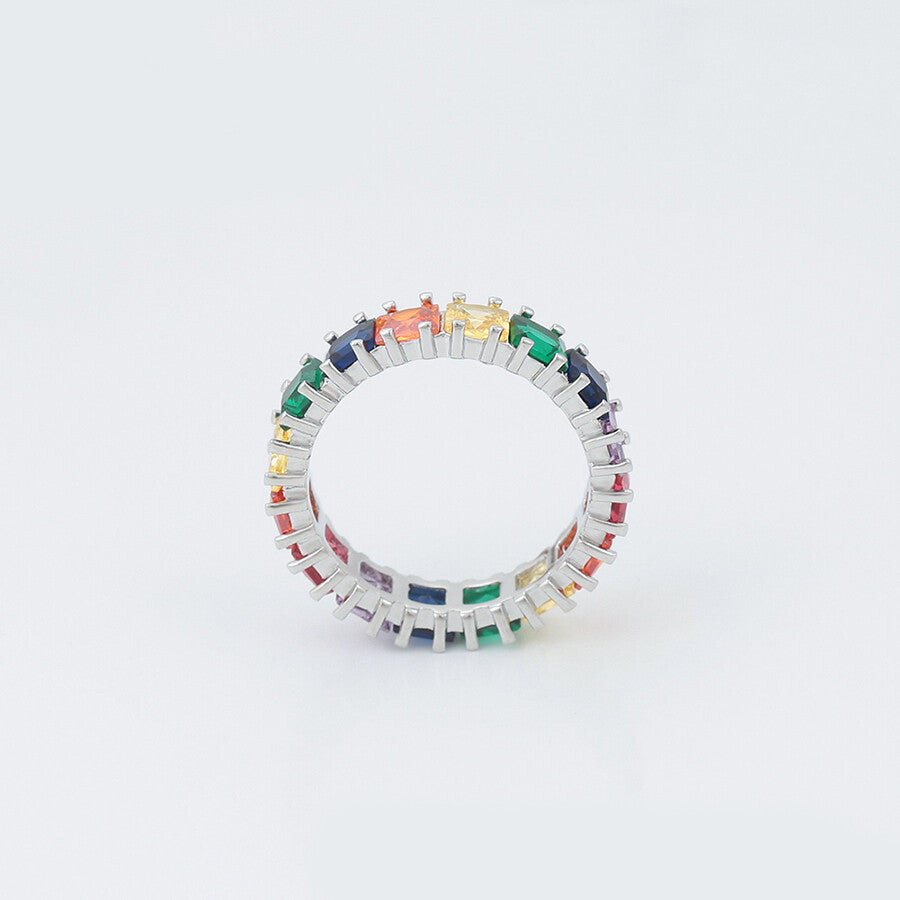 Rainbow Wheel Platinum-Plated Ring WIth Colorful Crystals For Women - view from side - beautiquepoint.com