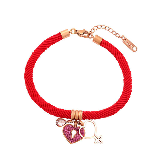 Red String Bracelet with heart pendants on white background | beautiquepoint