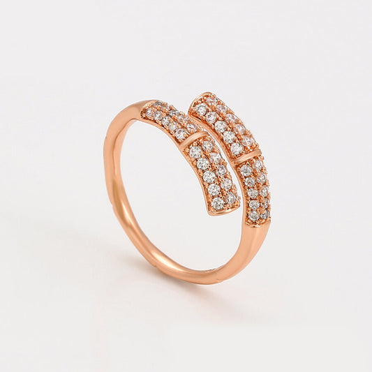 Rose Gold Open Ring With Crystals view from left side - beautiquepoint.com