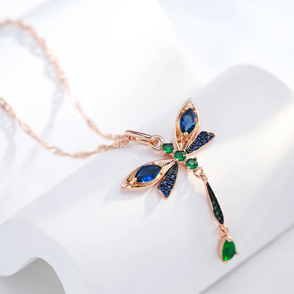 Sapphire Dragonfly Pendant Necklace