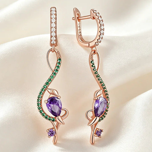Amethyst Birdie Dangle Earrings