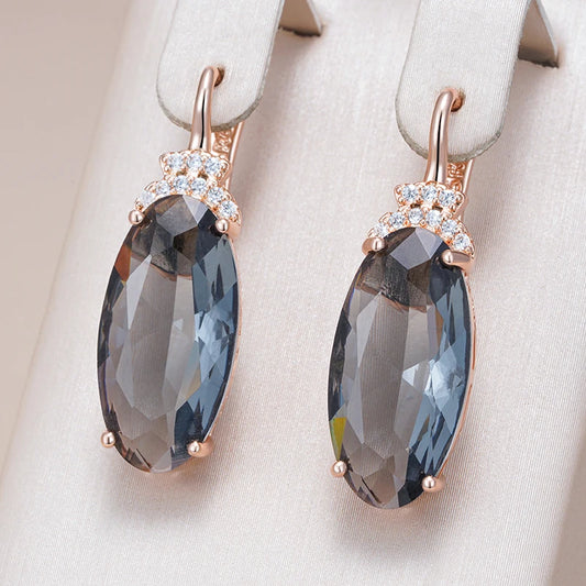 Smoky Oval Zircon Drop Earrings