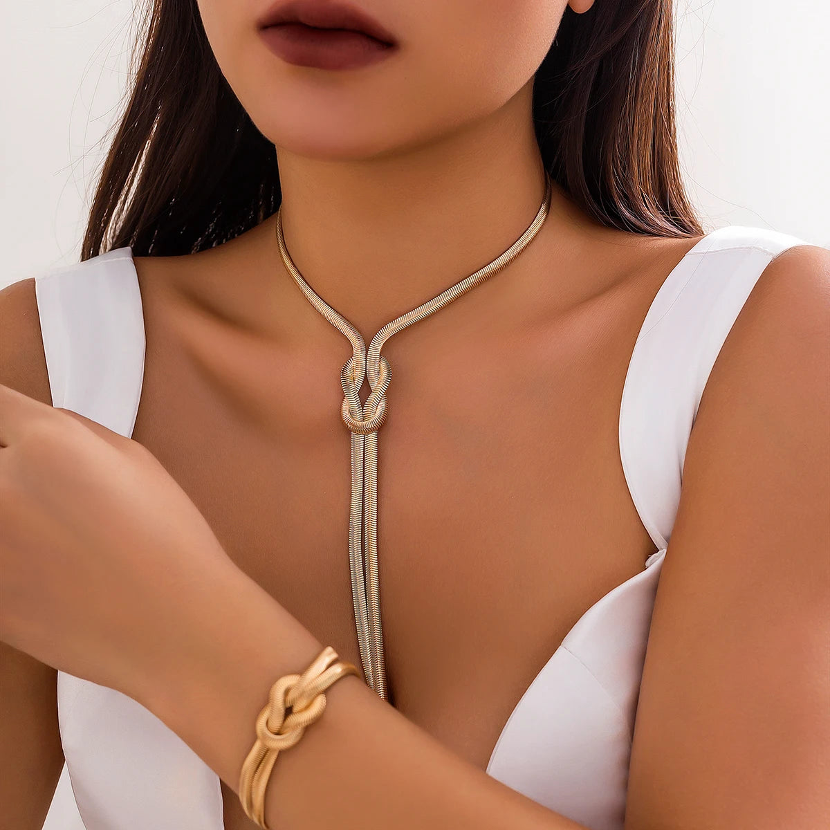 Sculptural Gold Chain Jewelry Set