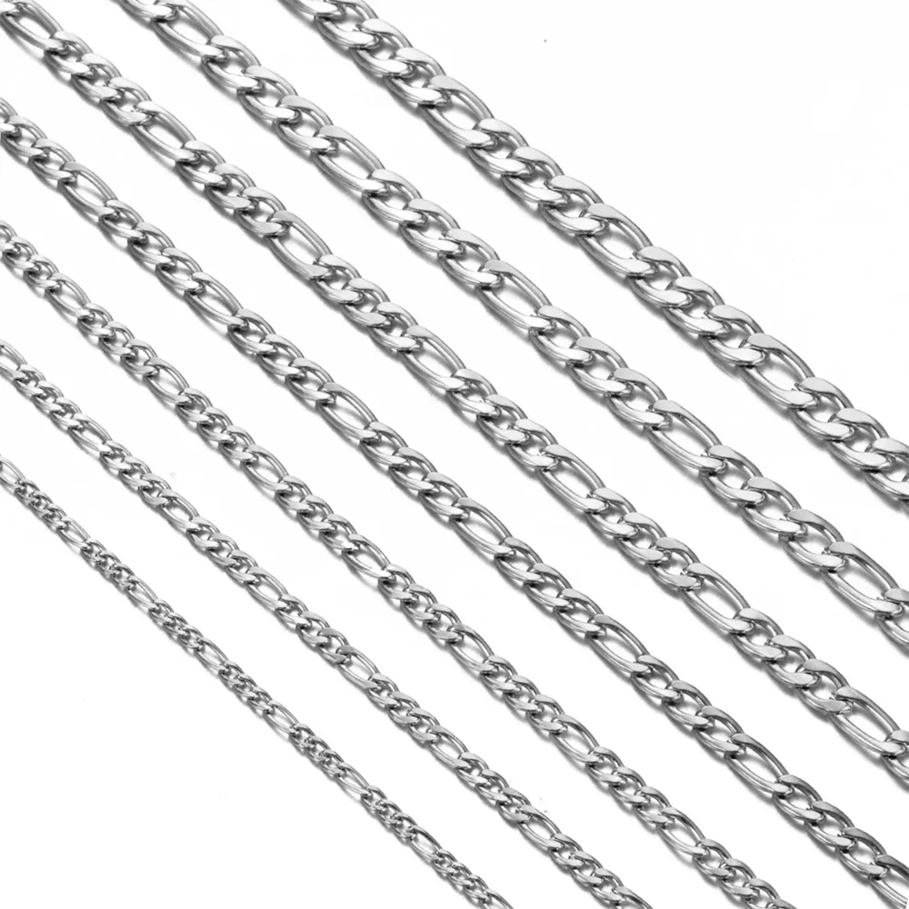Classic silver-tone chain necklace links on white background