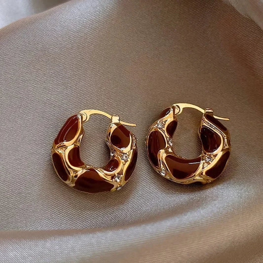 Vintage Enamel Huggie Hoop Earrings