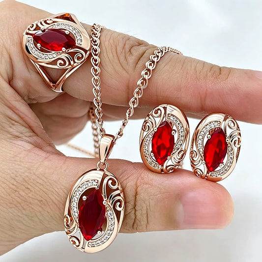 Ruby Rhombus Zircon Jewelry Set