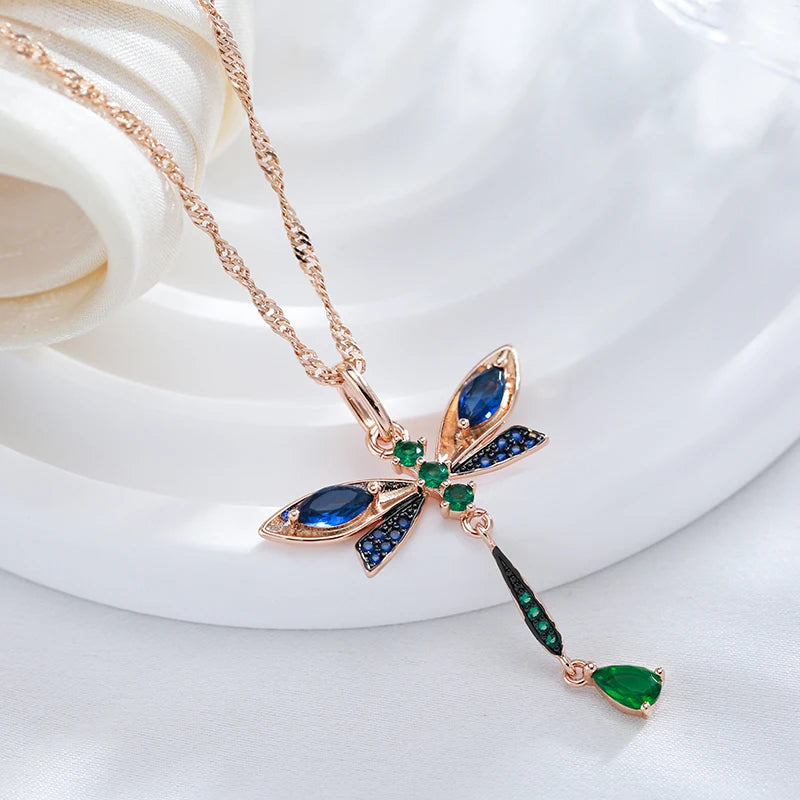 Sapphire Dragonfly Pendant Necklace