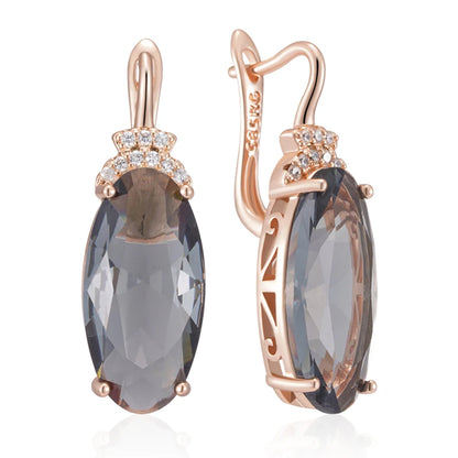 Smoky Oval Zircon Drop Earrings