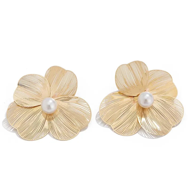 Sculptural Metal Petal Stud Earrings