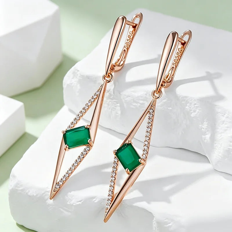 Emerald Square Zircon Drop Earrings