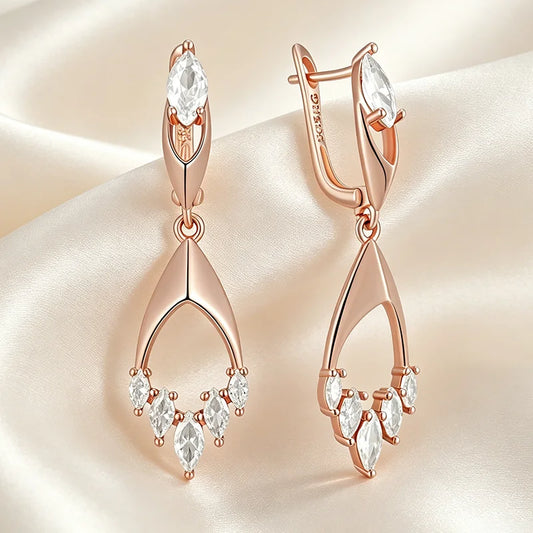 Rose-Gold Rhombus Zircon Drop Earrings