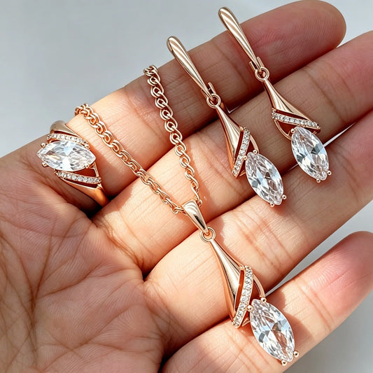 White Rhombus Zircon Jewelry Set