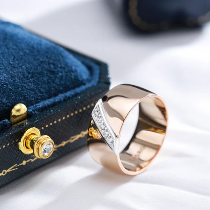 Wide Two-Tone Zircon Ring