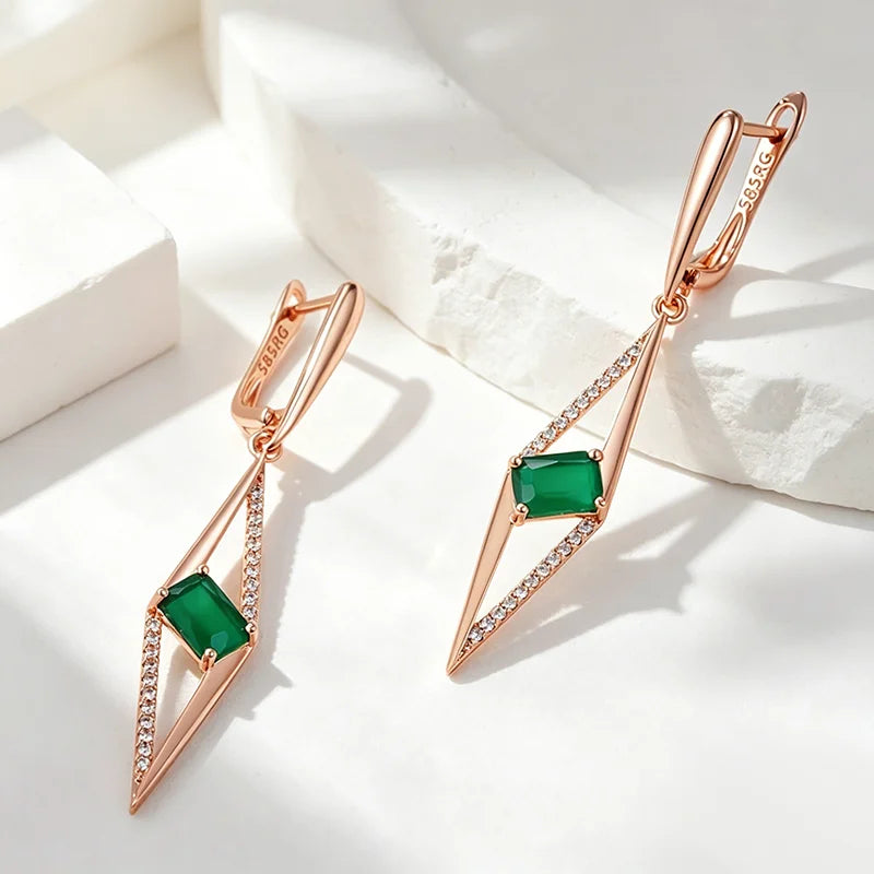 Emerald Square Zircon Drop Earrings