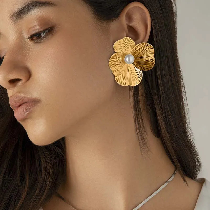 Sculptural Metal Petal Stud Earrings