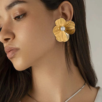 Sculptural Metal Petal Stud Earrings