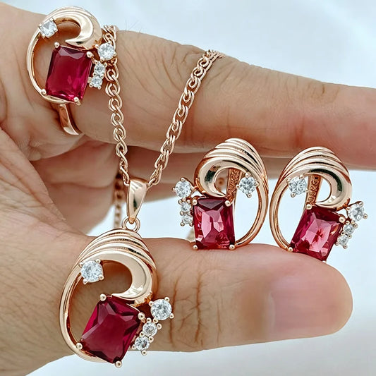 Ruby Square Zircon Jewelry Set
