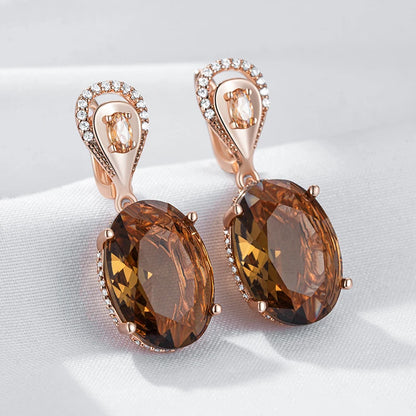 Cocoa Oval Zircon Earrings