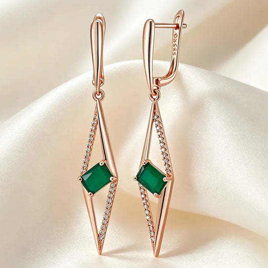 Emerald Square Zircon Drop Earrings