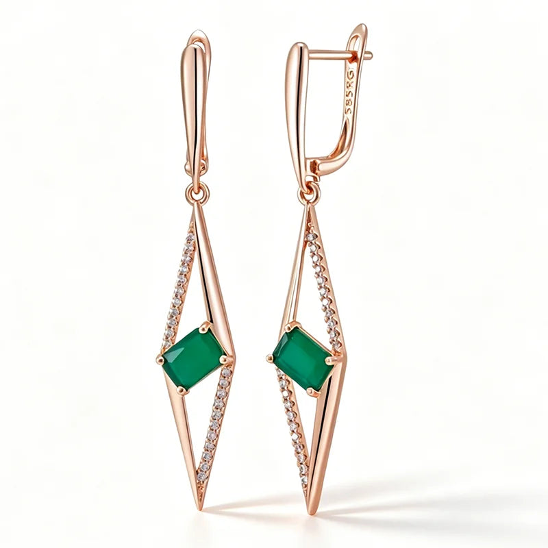 Emerald Square Zircon Drop Earrings
