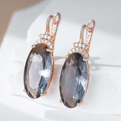 Smoky Oval Zircon Drop Earrings