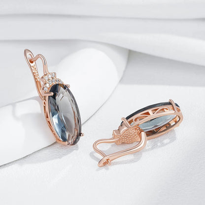 Smoky Oval Zircon Drop Earrings