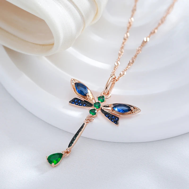 Sapphire Dragonfly Pendant Necklace