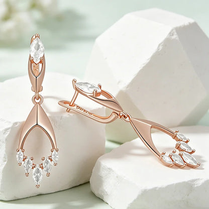 Rose-Gold Rhombus Zircon Drop Earrings