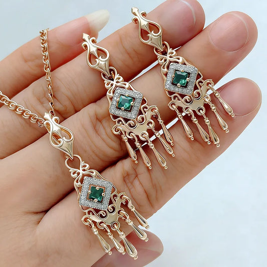 Emerald Zircon Three-Piece Set