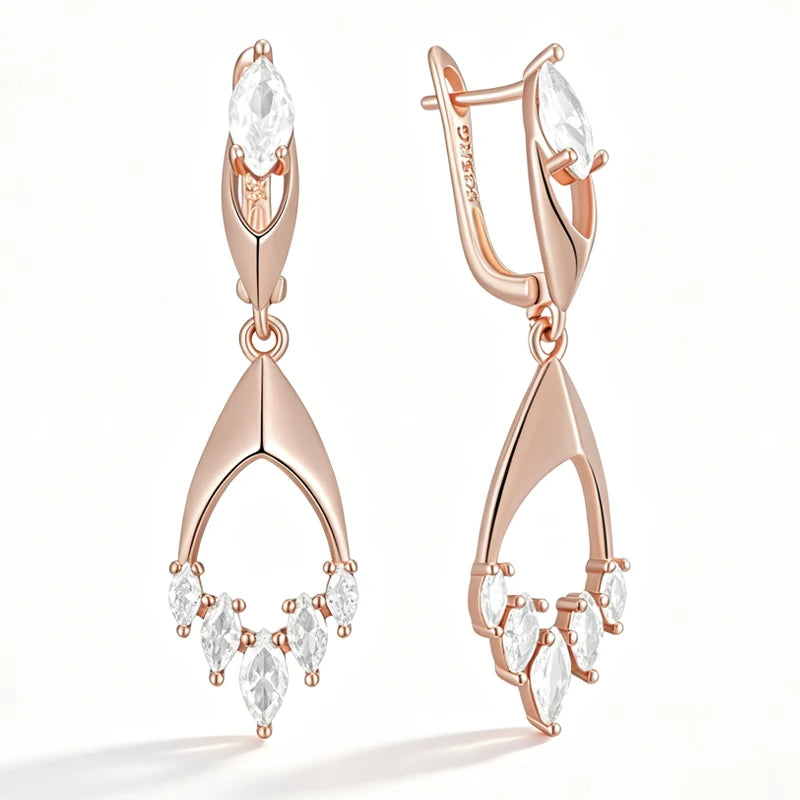 Rose-Gold Rhombus Zircon Drop Earrings