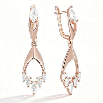 Rose-Gold Rhombus Zircon Drop Earrings